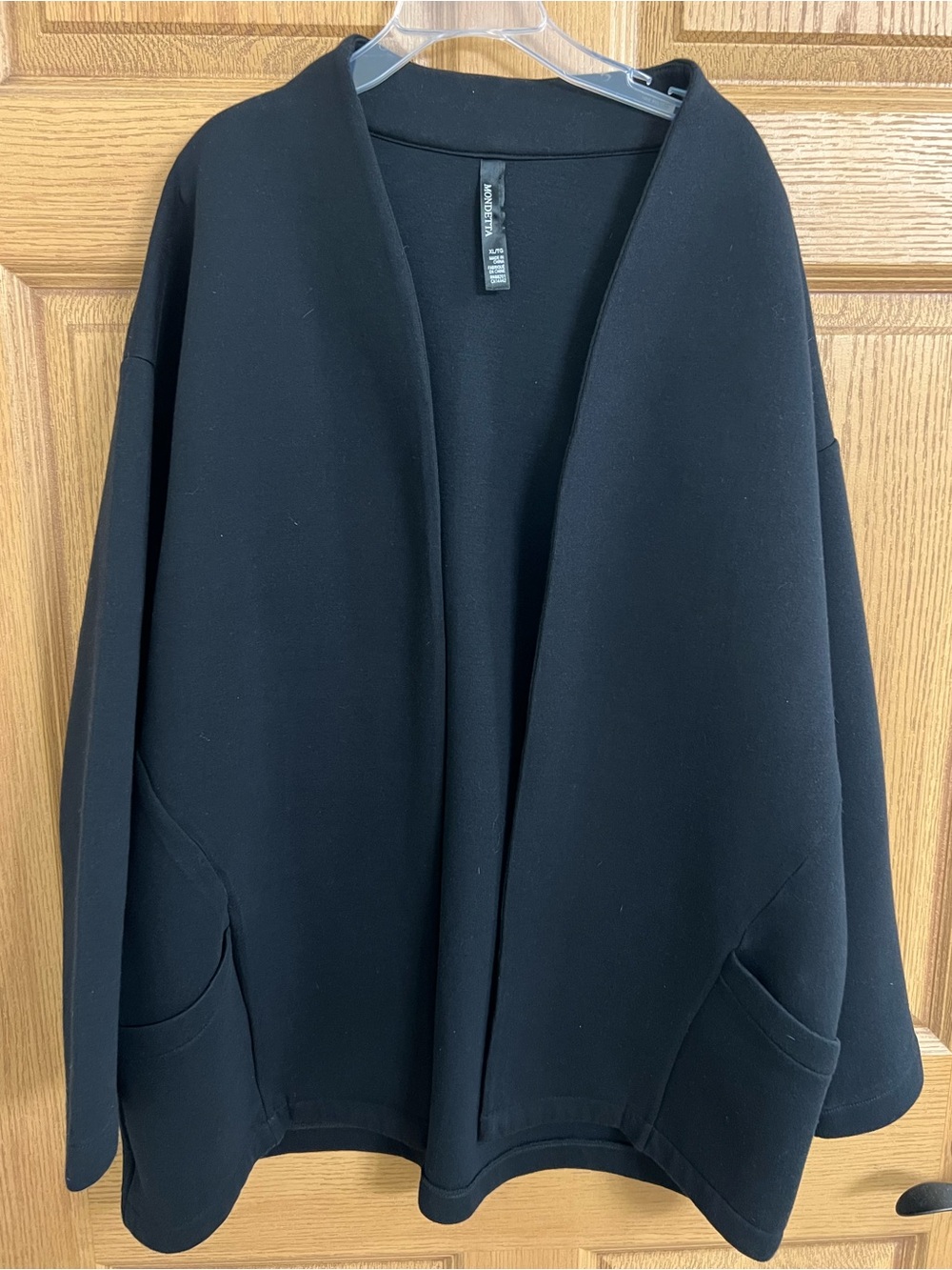 Mondetta Women’s Black Open-Front Thick Knit Cardigan with Pockets Sz XL/T